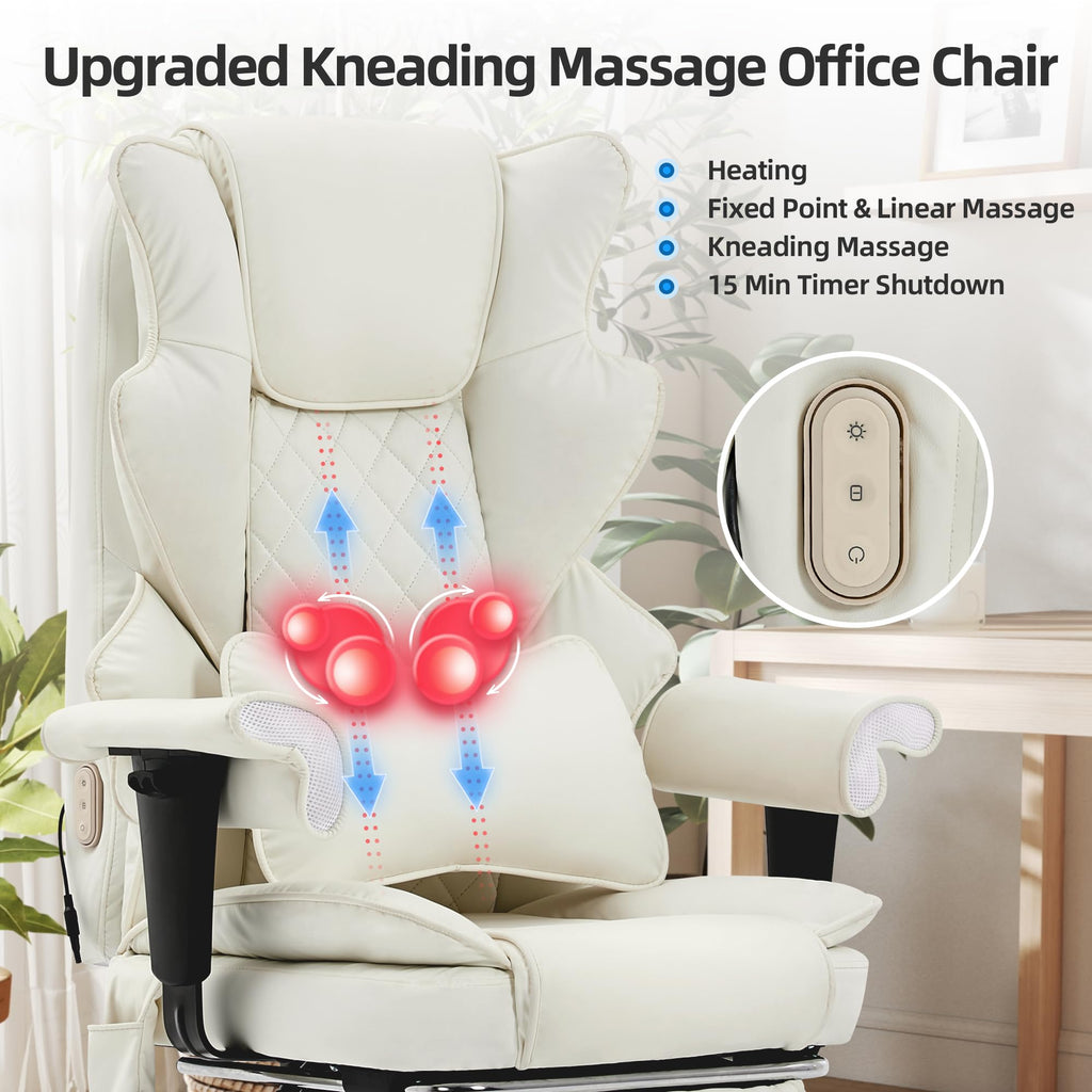 Tonghuas 3d Kneading Massage Heated Office Chair with Foot Rest, 90-135° Reclining & Adjustable Armrest Desk Chair with Lumbar Pillow,