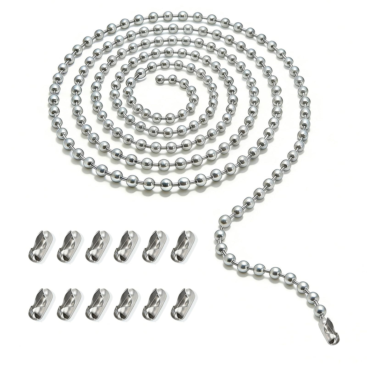 Ceiling Fan Pull Chain Extension, 120 In Ball Chain With 12 Connetors, Adjustable Length Ceiling Fan Chain, Fan Pull Chain Set For Ceiling Light Lamp Chain (3mm Bead Diameter)