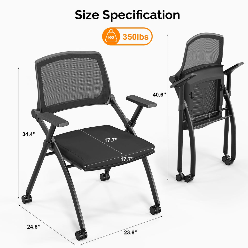 Vingli 2 Pack Stackable Conference Room Chairs with Wheels, Folding Office Chair with Rebound Back, Padded Seat for Training Room, Guest,