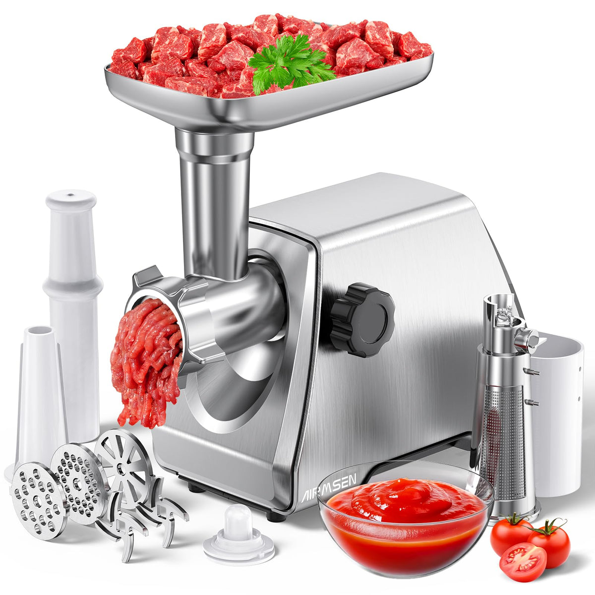 AIRMSEN Electric Meat Grinder & Tomato Sauce Press Maker with Strainer - Heavy Duty Food Mill Machine for Grinding Meat, Making Tomato Sauce, Sausage, Kibbeh for Home Kitchen? Use