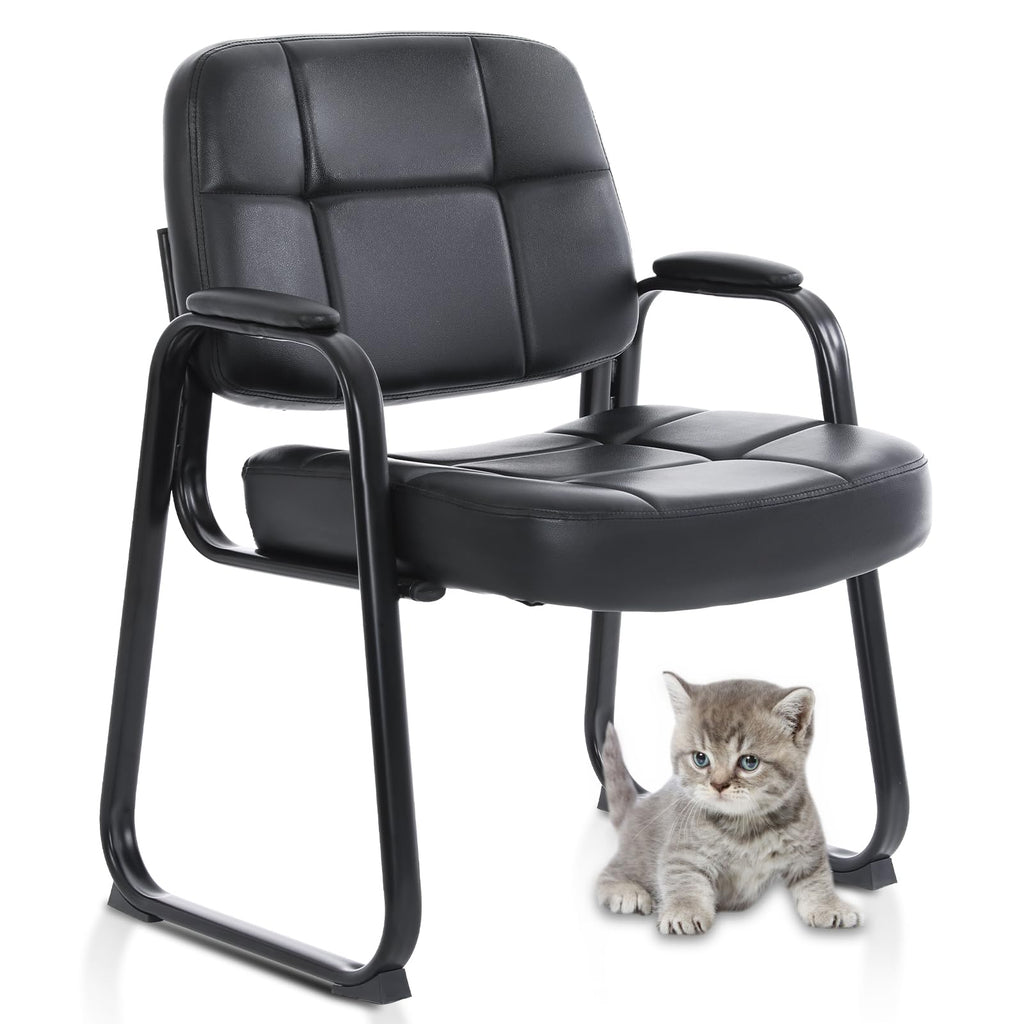 Clatina Big & Tall Waiting Room Guest Chair with Bonded Leather Padded Arm Rest and Sled Base for Office Reception Lobby and Conference Desk,