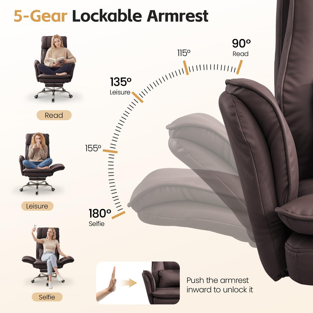 Big and Tall Office Chair, Footrest & Flip Armrest for Pets, Pu Dark Brown, PU Leather