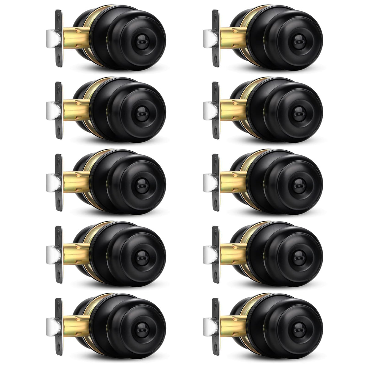 Sopoby Privacy Door Knob, 10 Pack Matte Black Round Keyless Doorknobs Interior/Exterior Lockset, Privacy Locking Door Knobs for Bedroom/Bathroom, Black Modern Design Door Hardware