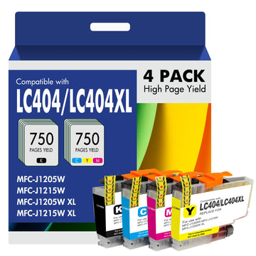 LC404 MFC-J1205W LC404XL Ink Cartridges for Brother Printer 4 Pack | Compatible for Brother LC 404 404XL MFC-J1215W MFCJ1205W MFCJ1215W MFC J1205W J1215W Black Cyan Magenta Yellow High Yields