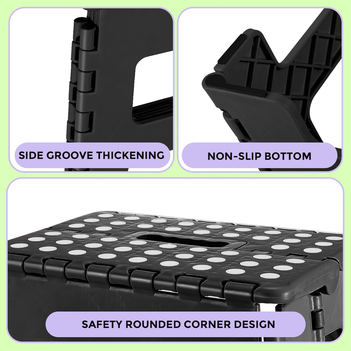 Dyforce Kids Step Stool 9 Inch, 300lbs Folding Step Stool for Toddler, 9inch, Black