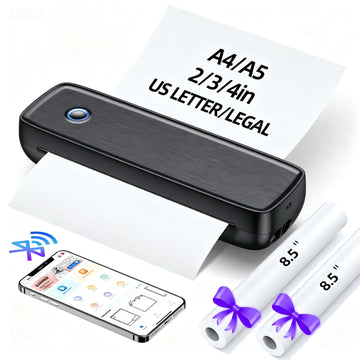 Portable Thermal Printer, Wireless & Bluetooth Mini Inkless Printer for Travel, Office, Home, Supports 8.5x11inch, Compatible with iPhone, Android, Laptop| Black