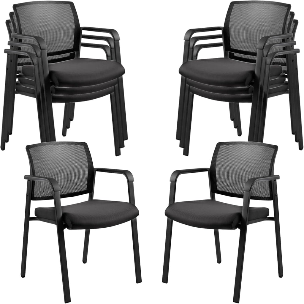 Clatina No Wheels Conference Room Chairs Set of 8, Stackable Office Guest Reception Chair with Armrests, Mesh Back Waiting Room Chairs for