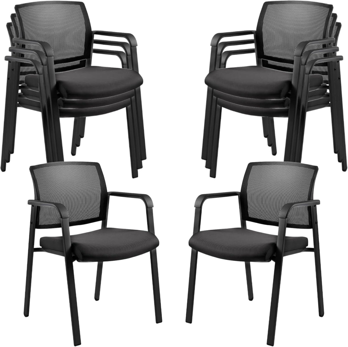 Clatina No Wheels Conference Room Chairs Set of 8, Stackable Office Guest Reception Chair with Armrests, Mesh Back Waiting Room Chairs for