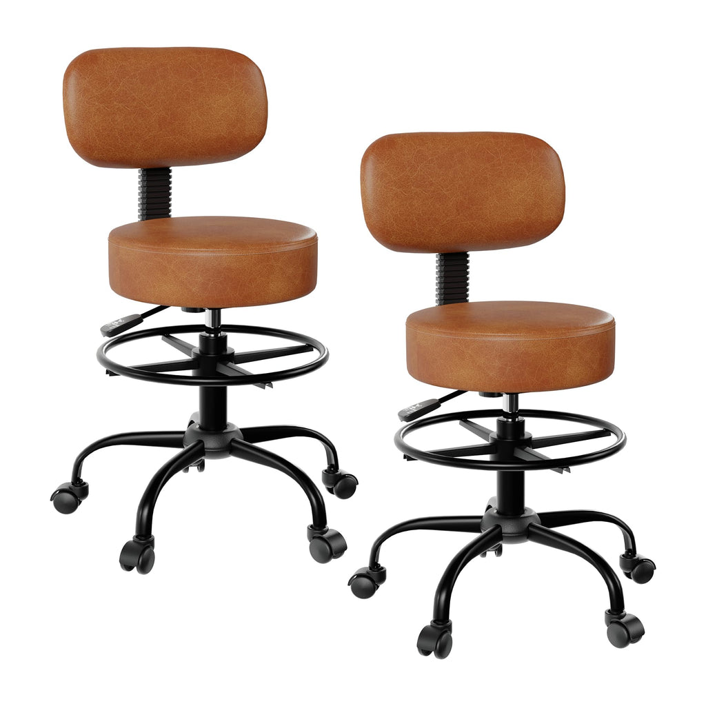 Anunweldo Drafting Chair with Back Support, Adjustable Foot Rest Rolling Stool, 360° Swivel Office Desk Chair with Wheels, Thick Seat Cushion