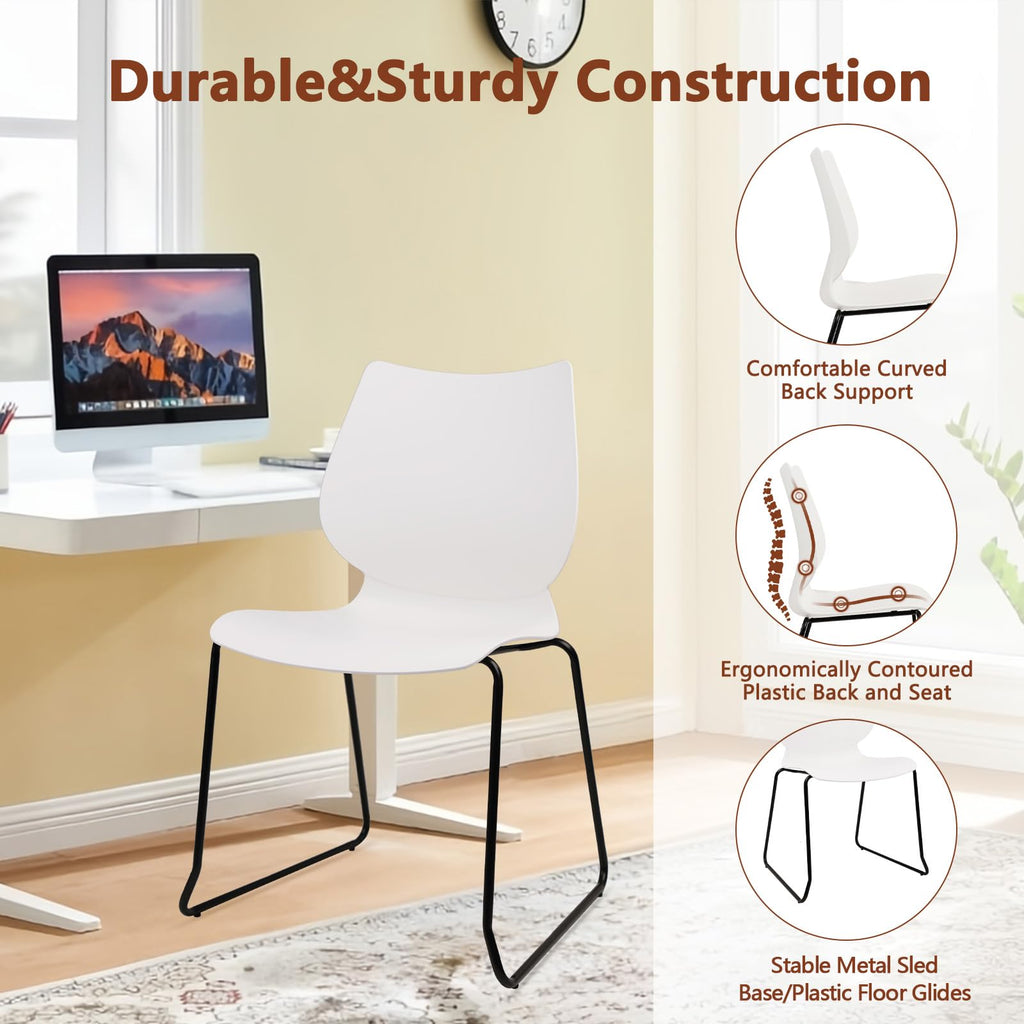 Klasika Stackable Waiting Room Chair, Stacking Office Chair with Ergonomic Lumbar Support and Metal Legs, Plastic Desk Chairs for Conference