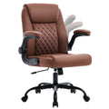 Deroavixe Executive Office Chair with Lumbar Support & Flip-up Arms, Brown