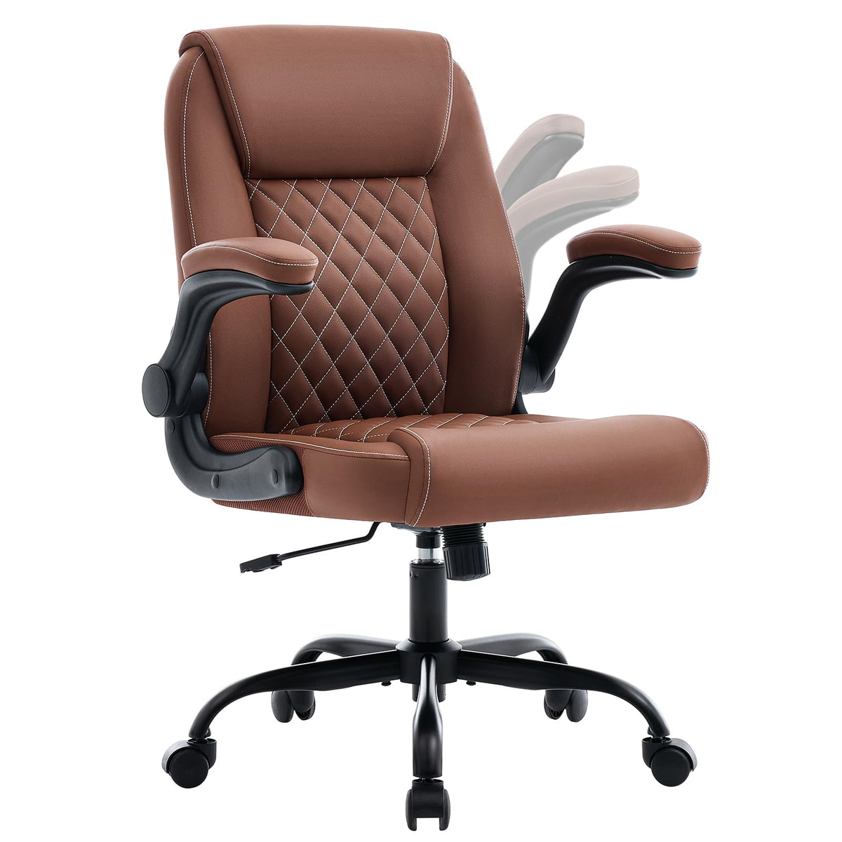 Deroavixe Executive Office Chair with Lumbar Support & Flip-up Arms, Brown