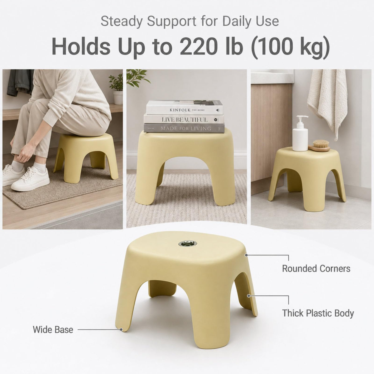 Small Plastic Step Stool - Heavy Duty Abs Shower Stool, Anti-slip Bath Stool for Adults, Compact Foot Stool for Bathroom, Kitchen & Garden