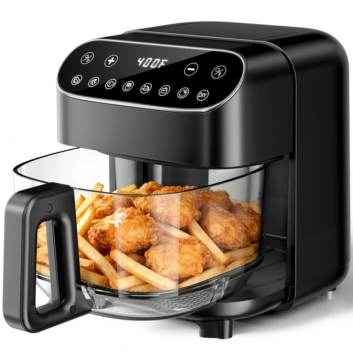 Kismile 5QT Glass Air Fryer, BPA-Free Non Toxic AirFryer with Digital Touch Control, 1500W Portable Airfryer, Dishwasher Safe Basket, Up to 400°F, Cooks with 95% Less Oil(Black)