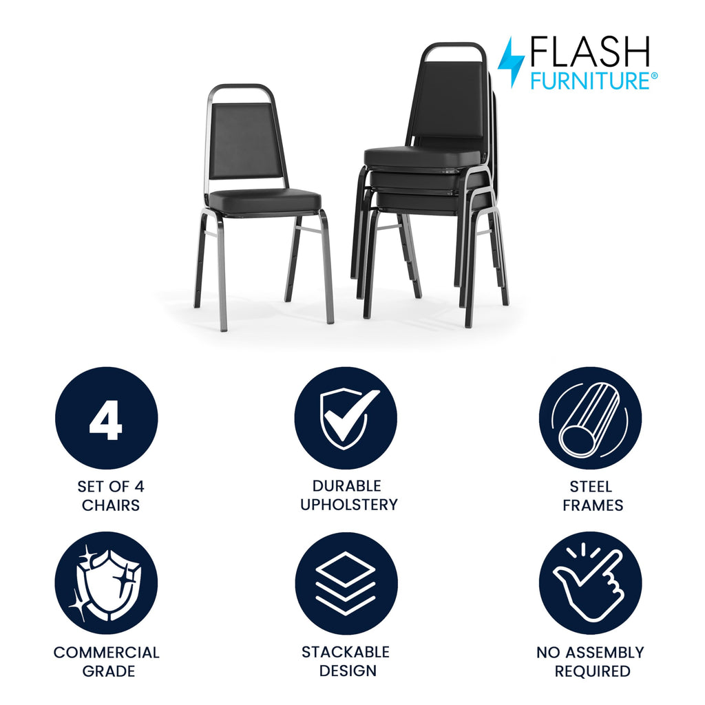 Flash Furniture Hercules Vinyl Banquet Chair, Black, 4-pack, Set of 4, Black Vinyl/black Frame