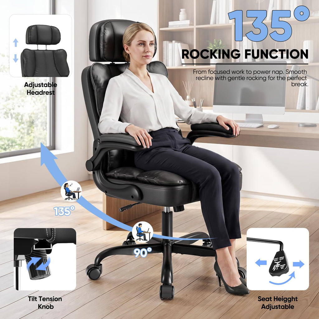 Kensaker Managerial Executive Chair with Adjustable Headrest, 23.2" X 12.8" X 20.6", Black