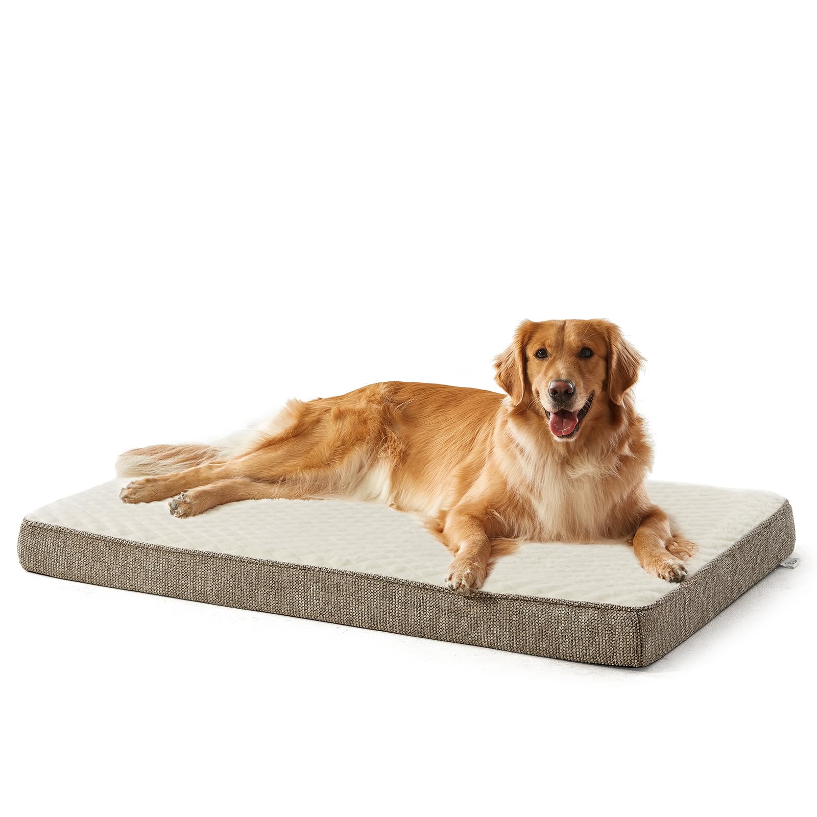 JOEJOY Orthopedic Dog Bed for Extra Large Dogs, Washable Dog Crate Bed Large Sized with Removable Cover, Egg Memory Foam Big Pet Beds, Beige, 47"x29"