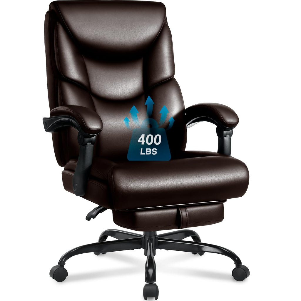 Wailor 400lbs Office Chair with Foot Rest, Reclining Big and Tall Office Chair with Lumbar Support, High Back Pu Leather Computer Chair,comfy