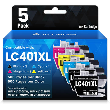 LC401XL LC401 MFC-J1010DW High Yield Ink Cartridges for Brother Printer LC401XL Ink Cartridge Compatible for Brother MFC J1010DW MFC-J1170DW MFC-J1800DW MFC-J1012DW Series Printer (5 Packs)