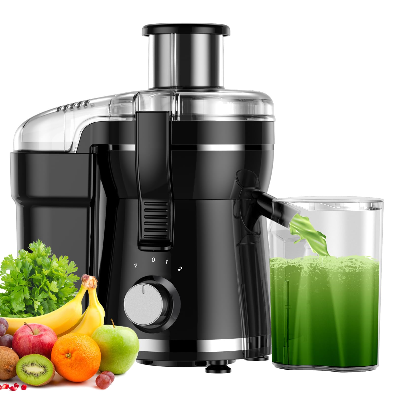 Juicer Machine, 500W Centrifugal Juicer Extractor with 3 Speed & Wide Mouth 3” Feed Chute for Fruit Vegetable, High Yield Juicer Included Cleaning Brush for Easy to Clean, Black
