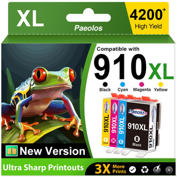 910XL 910 Ink Cartridges Latest Chip Replacement for HP 910XL Ink Cartridges Combo Pack for HP Ink 910 XL Work for HP OfficeJet Pro 8020 8010 8025 8035 8028 8030 8015 8018 8022 Printer Ink 910,4 Pack