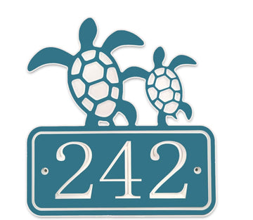 Coastal Address sign - Carved and Painted House Number With Turtle Design, Outdoor, Weatherproof, Durable, Beach, Coastal, Sea Turtle