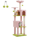PAWZ Road Pink Flower Cat Tree Tower 62 Inches Cat Tree with 2 Condos,2 Flower Perches,4 Scratching Posts & 1 Scratching Board, and 2 Hanging Balls for Indoor Cats