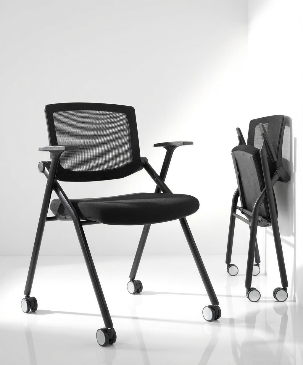 Brobriyo 2 Pack Stackable Conference Room Chairs with Wheels and Paddle, Ergonomic Mesh Back and Arms for Meeting, Conference, Reception,