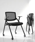 Brobriyo 2 Pack Stackable Conference Room Chairs with Wheels and Paddle, Ergonomic Mesh Back and Arms for Meeting, Conference, Reception,