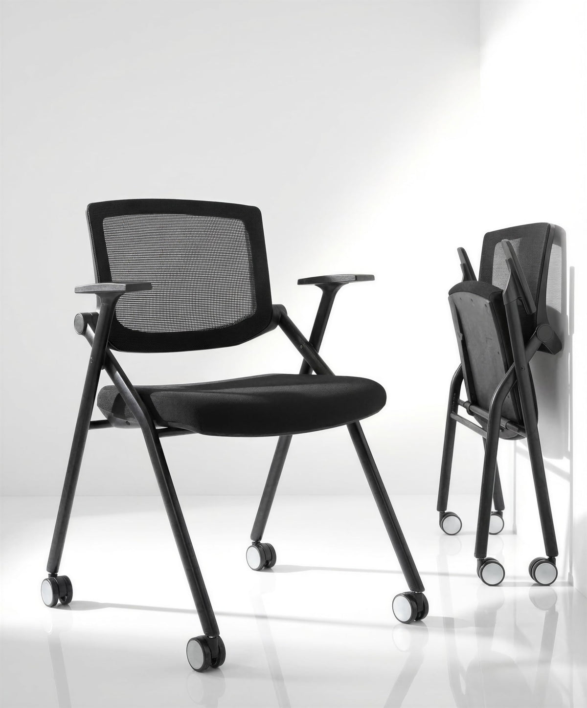 Brobriyo 2 Pack Stackable Conference Room Chairs with Wheels and Paddle, Ergonomic Mesh Back and Arms for Meeting, Conference, Reception,