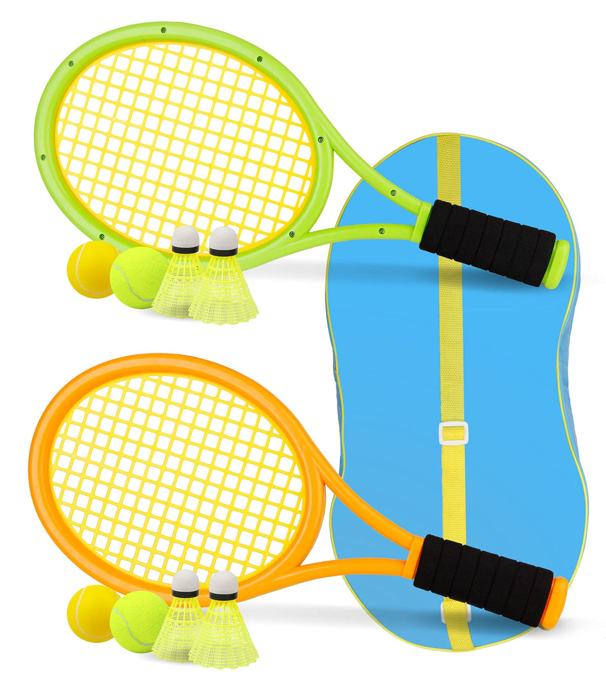Kids Tennis Racket,17 Inch Plastic Tennis Racket with 2 Soft Balls,2 Tennis Balls and 4 Shuttlecocks for Kid,Toddler Outdoor/Indoor Sport Play