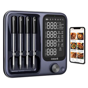 InkGrill Wireless Meat Thermometer with APP Control?4 Probes Meat Thermometer Digital, Unlimited Range WiFi & Bluetooth Meat Thermometerfor for Rotisserie, Grill, Oven, Smoker, BBQ, Air Fryer