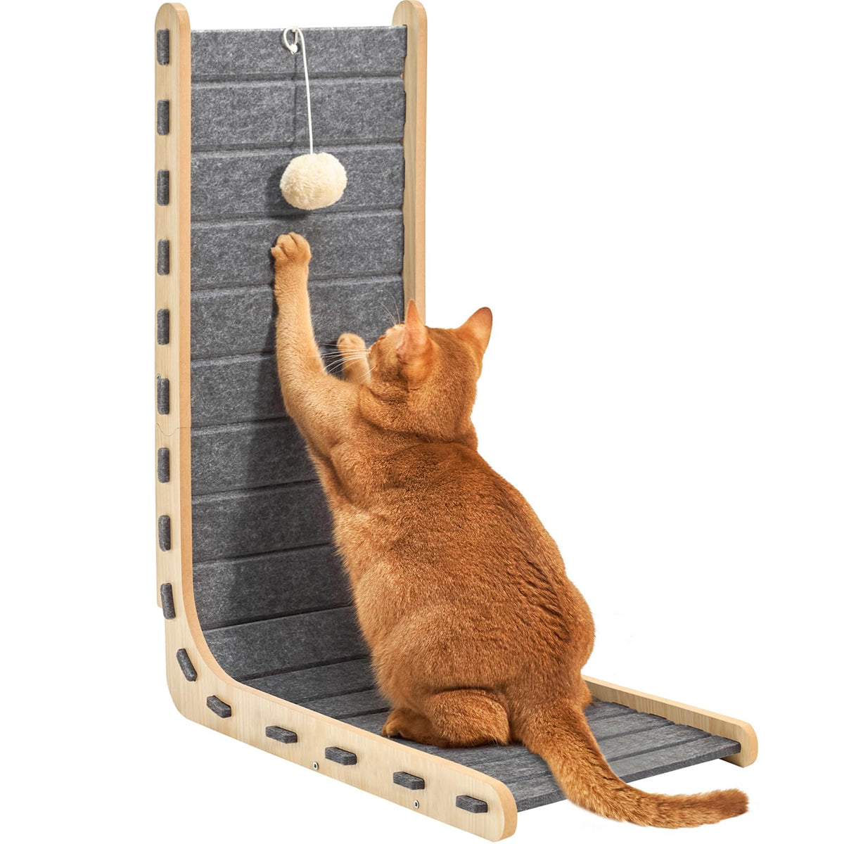Cat Scratch Pad Felt Cat Scratcher for Indoor Cats Scratching Board Scratchers for Large Cat Scratch Furniture Protector with Ball Kitten Toys L Shape 26.8 Inch Grey