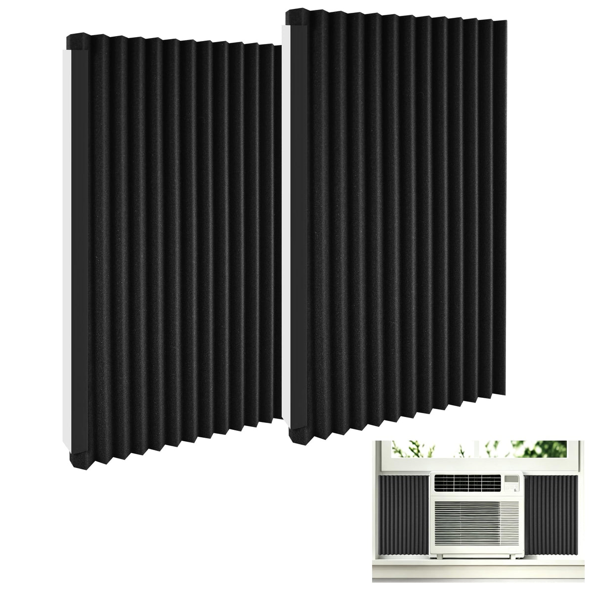 Universal Window AC Side Panels Insulated Foam Panels for Air Conditioner Units 5000-24000 BTU with Double-Sided Tape Easy Install Noise Reducing Draft & Debris? Seal (2-Pack)