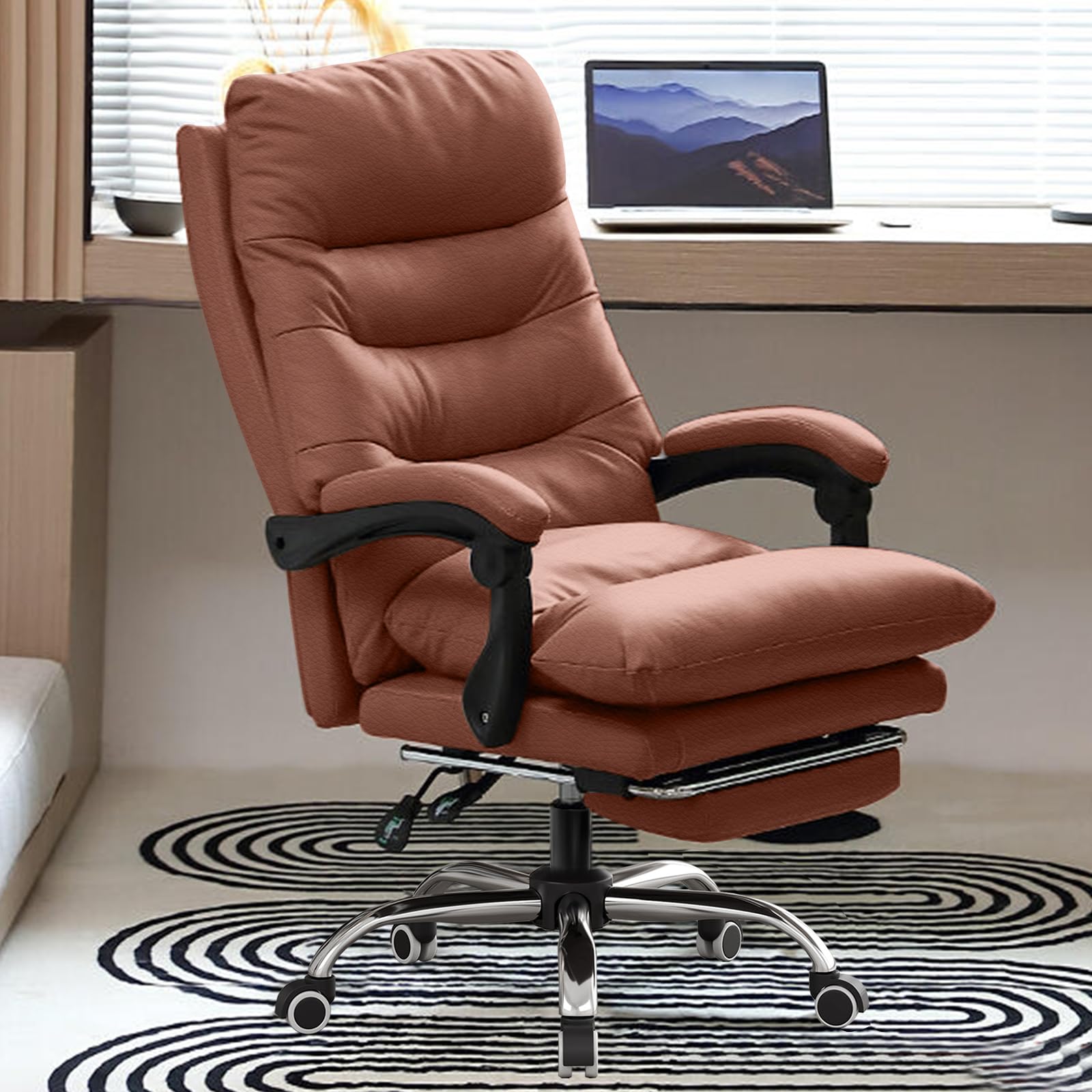 Hdhnba Big and Tall Office Chair 550 Lbs Extra Wide Leather Executive Chair with Retractable Footrest, Heavy-duty Ergonomic Chair, Adjustable