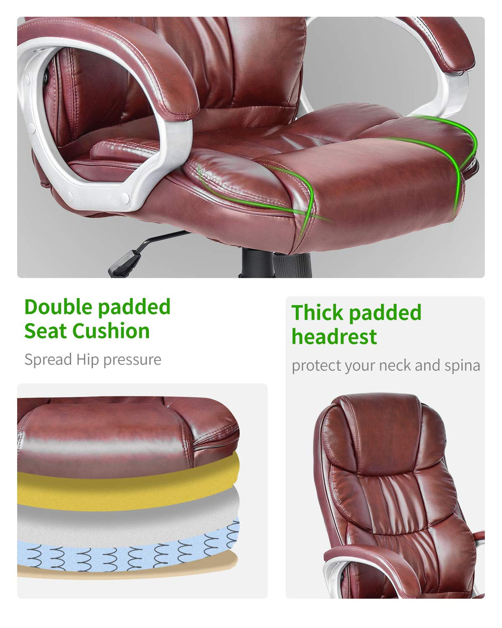 Office Chair Computer High Back Adjustable Ergonomic Desk Chair Executive Pu Leather Swivel Task Chair with Armrests Lumbar Support (brown)