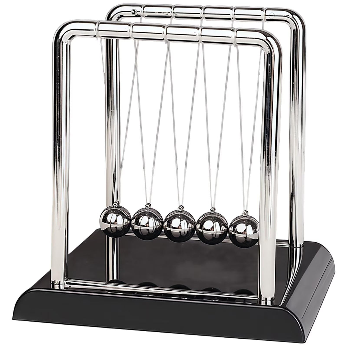 Newton's Cradle Swinging Balls, Balance Pendulum with Black Base, Fun Science Physics Toy, Calm Down Fidget Accessory, Desk Stress Relief Toy, Office Decoration (Medium Black) (Medium)