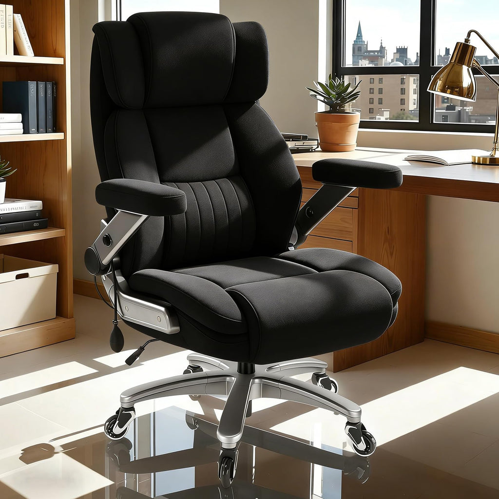 Famsway Fabric 600lbs Heavy Duty Office Chair with 5d Flip Arms for Heavy People,comfy Cloth Big and Tall Desk Chair with Pocket Spring