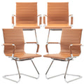 Dm Furniture Office Desk Chair Set of 4,no Wheels Pu Leather Computer Chairs Mid Back Guest Chairs with Seld Base for