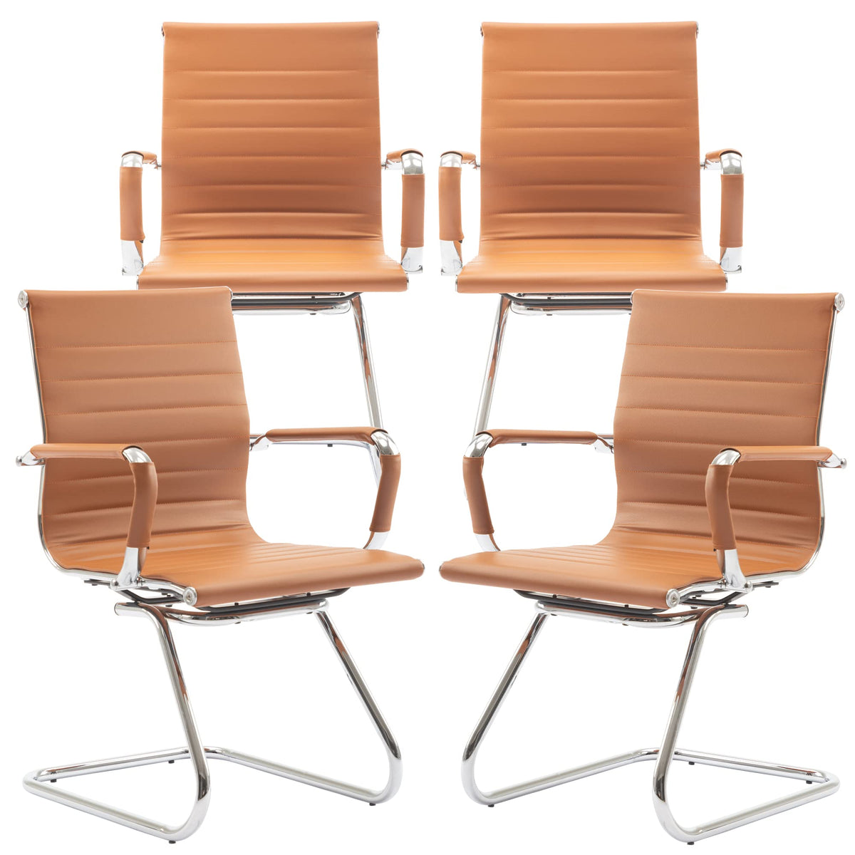 Dm Furniture Office Desk Chair Set of 4,no Wheels Pu Leather Computer Chairs Mid Back Guest Chairs with Seld Base for
