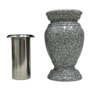 Memorial Cemetery Flower Vase - Real Granite (Grey Granite), with Stainless Steel Inner, Grave Marker, Decorations for Gravesite, Headstone Flowers Holder, Garden Lawn & Yard (5.5x5.5x9)