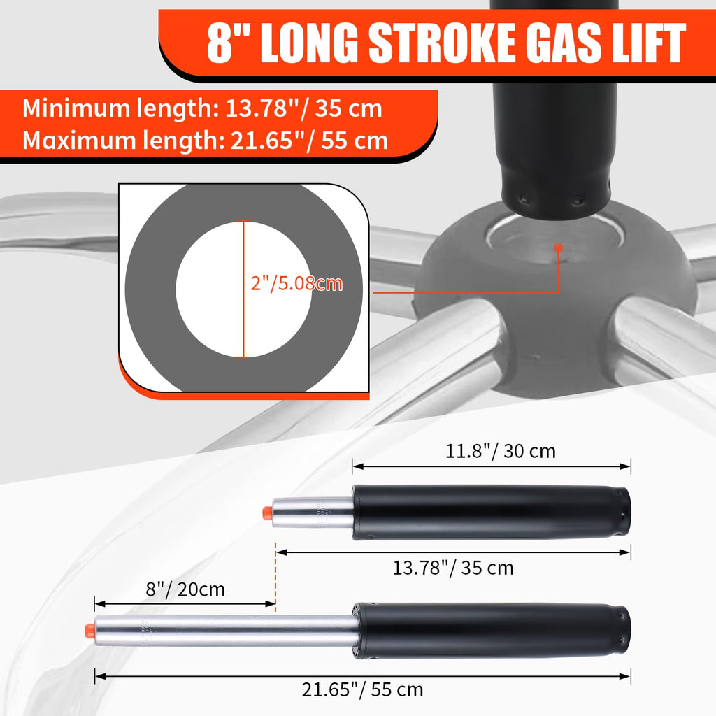 Flkqc Universal Office Chair Gas Lift Cylinder Replacement, 8" Long Stroke Gas Lift, Heavy Duty Gas Lift Hydraulic/pneumatic Piston for Office