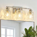 3 Light Vanity Light Brushed Nickel Bathroom Light Fixture with Geometric Crackled Glass Modern Bathroom Lighting for Living Room Bedroom Dressing Table Over Mirror