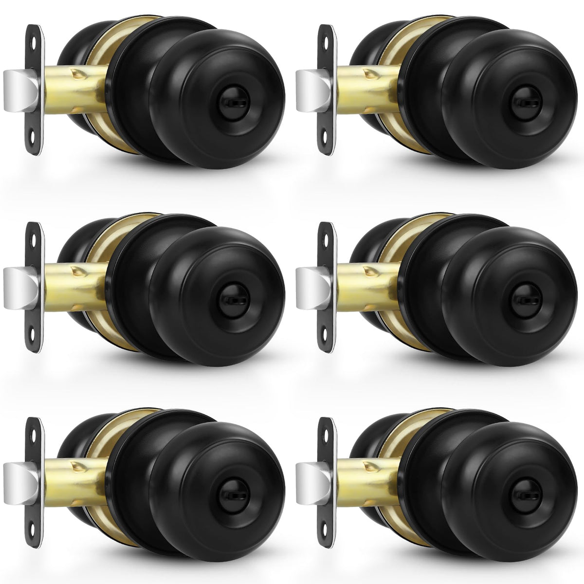 Estmoon 6 Pack Door Knobs, Matte Black Privacy Door Knob with Lock, Keyless Door Handle with Lock for Bedrooms/Bathrooms