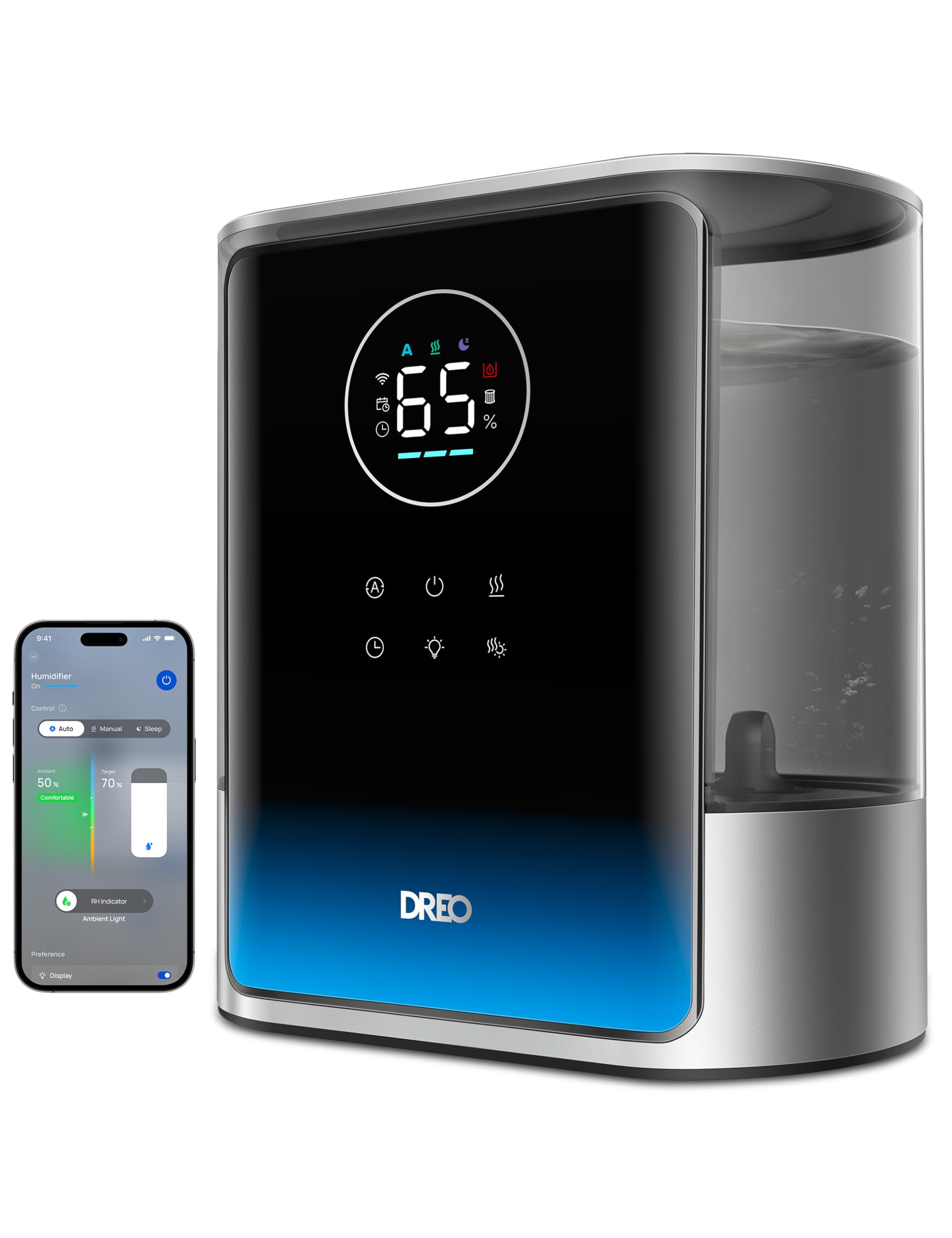 DREO 8L Smart Humidifier Large Room 600ft², HM717S, 80H Runtime Supersized Warm and Cool Mist Humidifiers for Bedroom Baby, 28dB Quiet Air Humidifier for Plants Indoor, Home, Whole House, Silver
