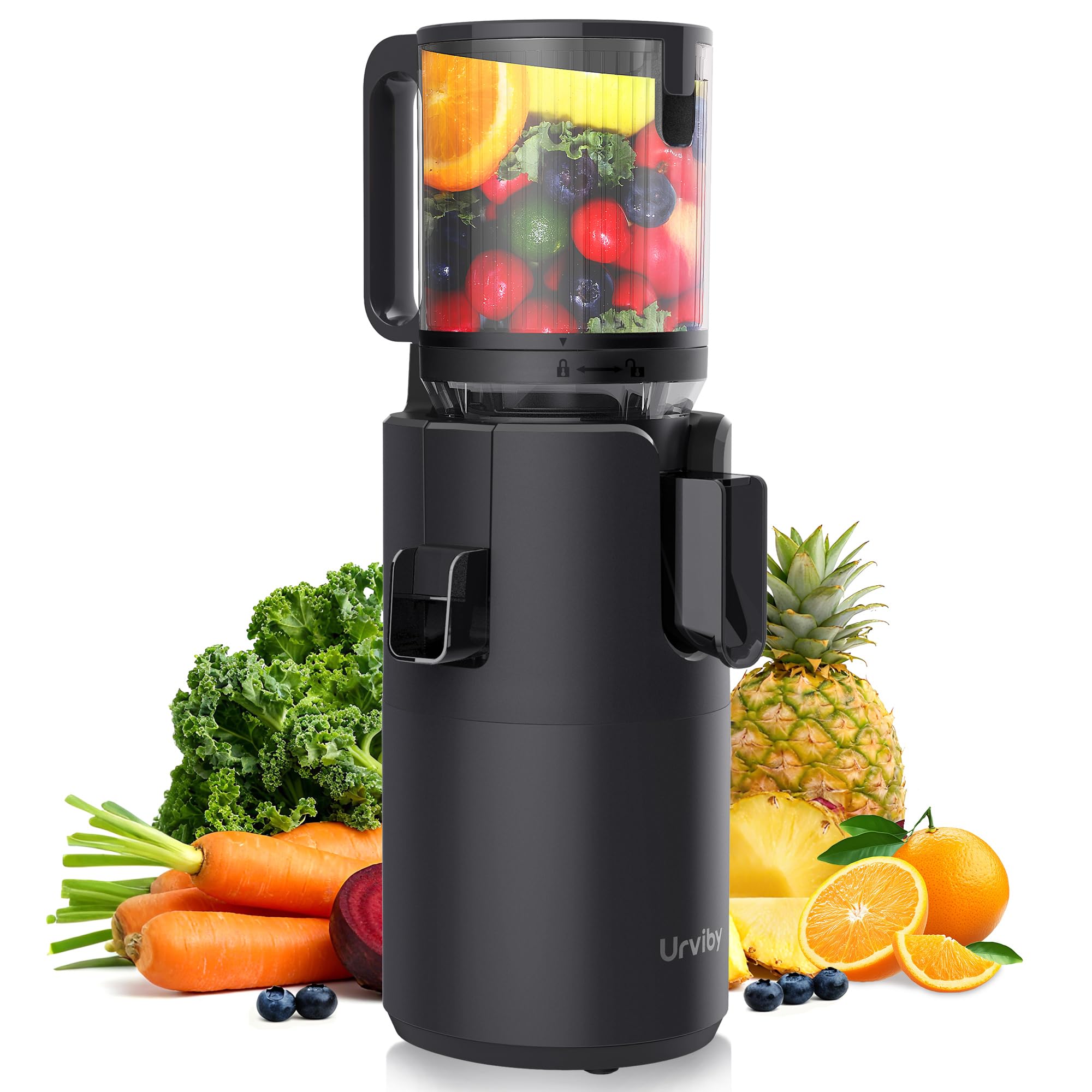 Juicer Machines, 5.3" Large Feed Chute Cold Press Juicer with Double Press Technology, 400W Motor, High Juice Yield, Easy to Clean, Masticating Juicer for Whole Vegetables & Fruits, Black