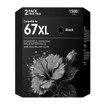 67 67XL 2755e Black Ink Cartridges Replacement for HP67 XL Black Ink Work for HP Deskjet 2855e 2755e 2700 2800e Envy 6055e 6000 6400 6455e Deskjet 4255e 4155e 2700e 2852e 2800 2827e Printer 2-Pack