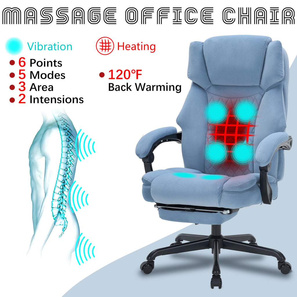 Massage Office Chair with Foot Rest 6 Points Vibration and Heat Home Office Desk Chairs for Heavy People 400lbs Reclining Managerial Chairs