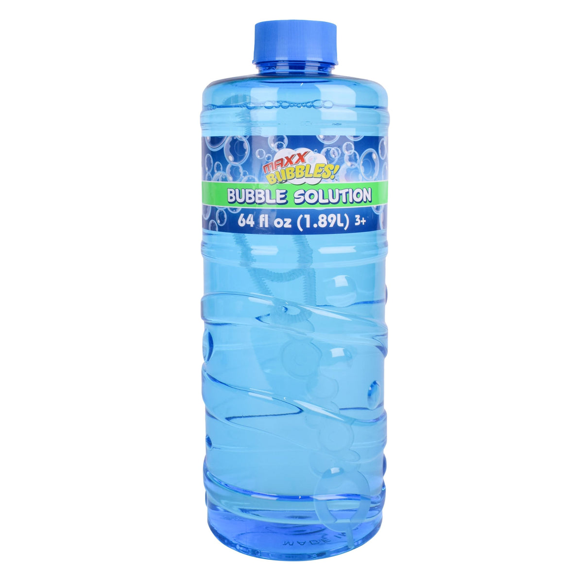Sunny Days Entertainment Bubble Solution Refill with Wand 64oz Non Toxic Dye Free (1/2 Gallon), Kids Easy Grip Bottle Refill for Bubble Machine, Bubble Wands, Bubble Toys, Blue or Green Bottle