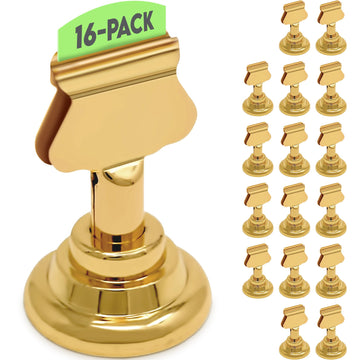 Table Number Holders (16pc) Premium Gold Metal Place Card Holders for Wedding Party Table Decor Card Holder (1.7 inch tall)